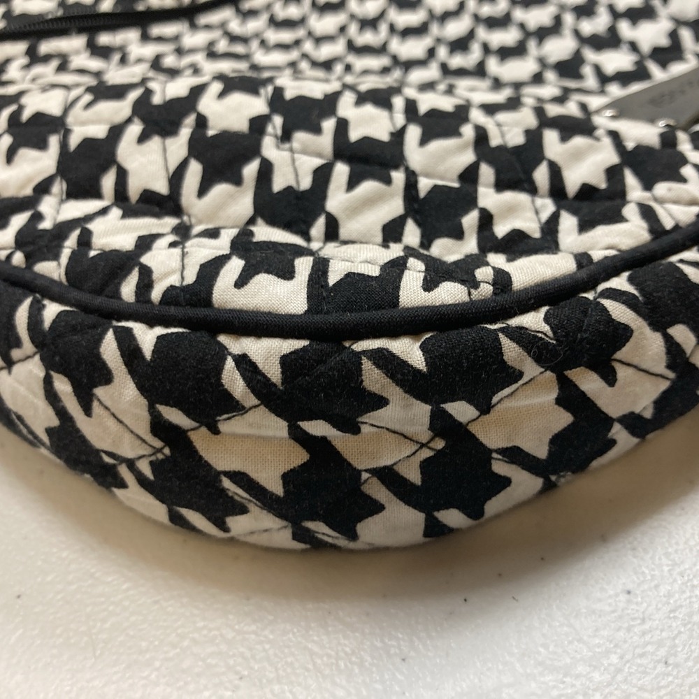 Vtg Vera Bradley Triple Zip‎ Crossbody Hounds Tooth Black & White Checked Purse - Picture 5 of 9